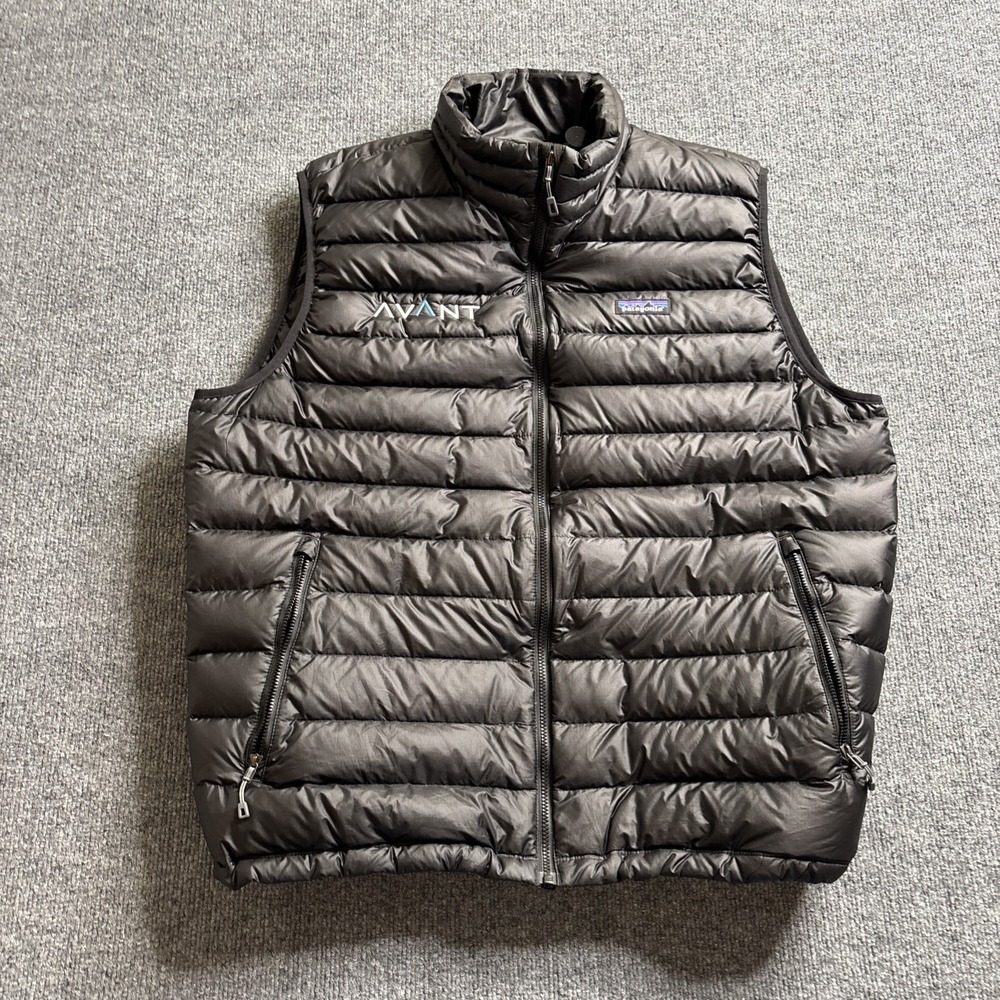 Patagonia Down Sweater Vest Men's XL Black Insulated Puffer Full Zip Winter Logo